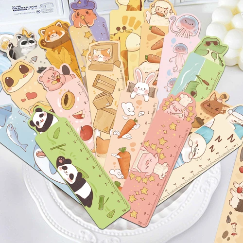 30 Uds. Marcapáginas con regla de animales bonitos de dibujos animados páginas de lectura libros etiquetados suministros de papelería escolar marcadores decorativos estéticos