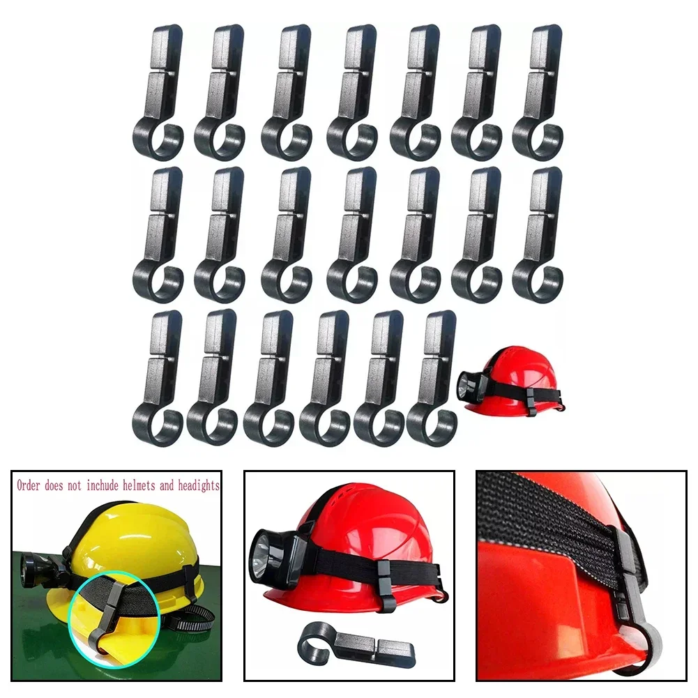 Wholesale 20Pcs Plastic Helmet Clips Attachment Head Light Clamps Black Set Headlamp Hard Hat Safety Cap Hook Outdoor Tools ﻿