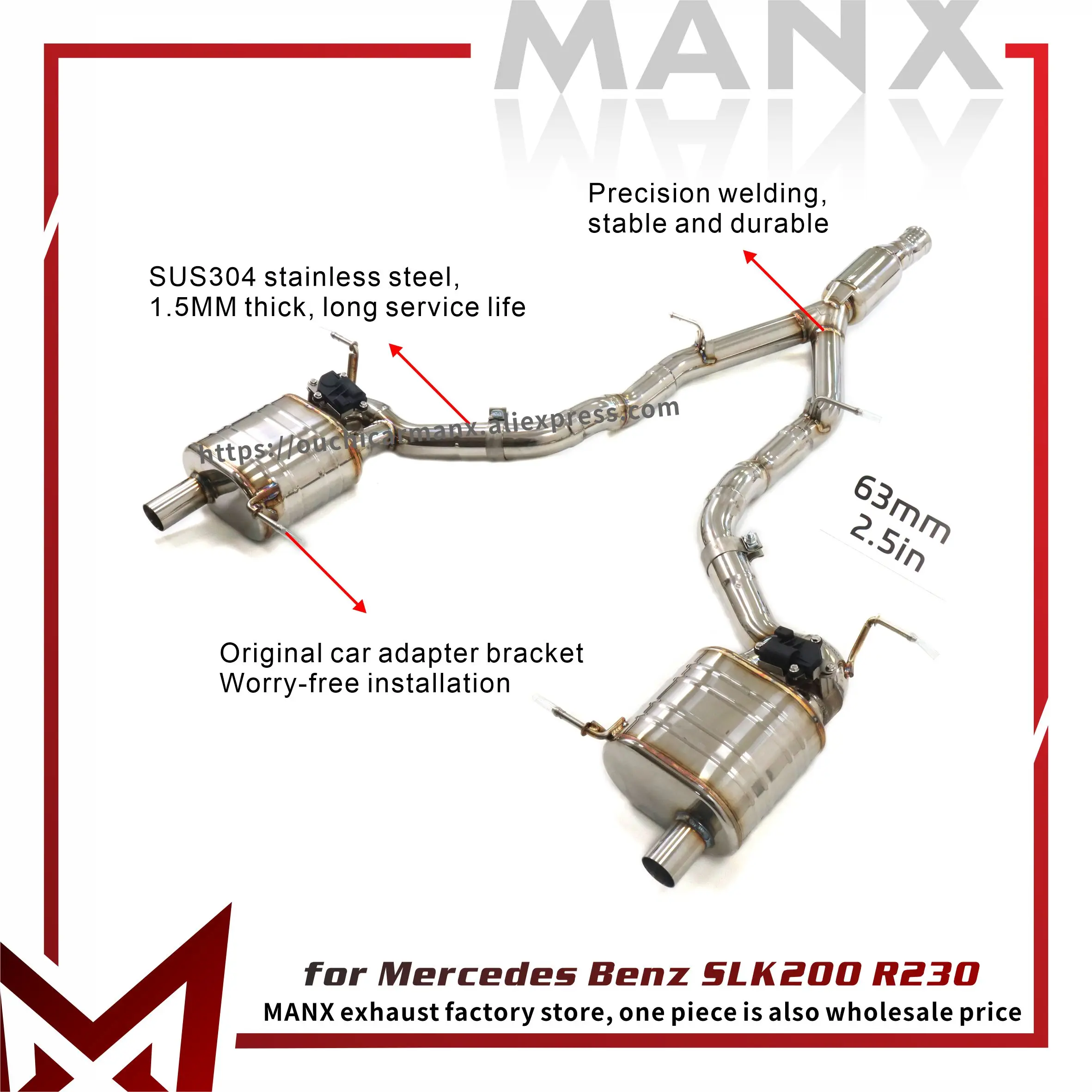 

MANX Exhaust system for Mercedes Benz SLK200 R230 Stainless Catback Lossless installation New Products Electronic valve