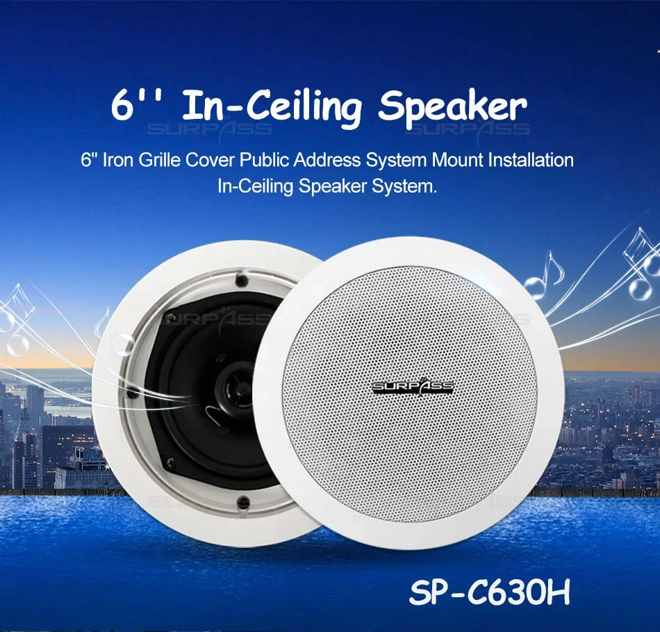 Public Address System 6inch In-Ceiling Speaker Mount Installation Iron Grille Cover 6''+1'' Coxial Speaker PA System Players