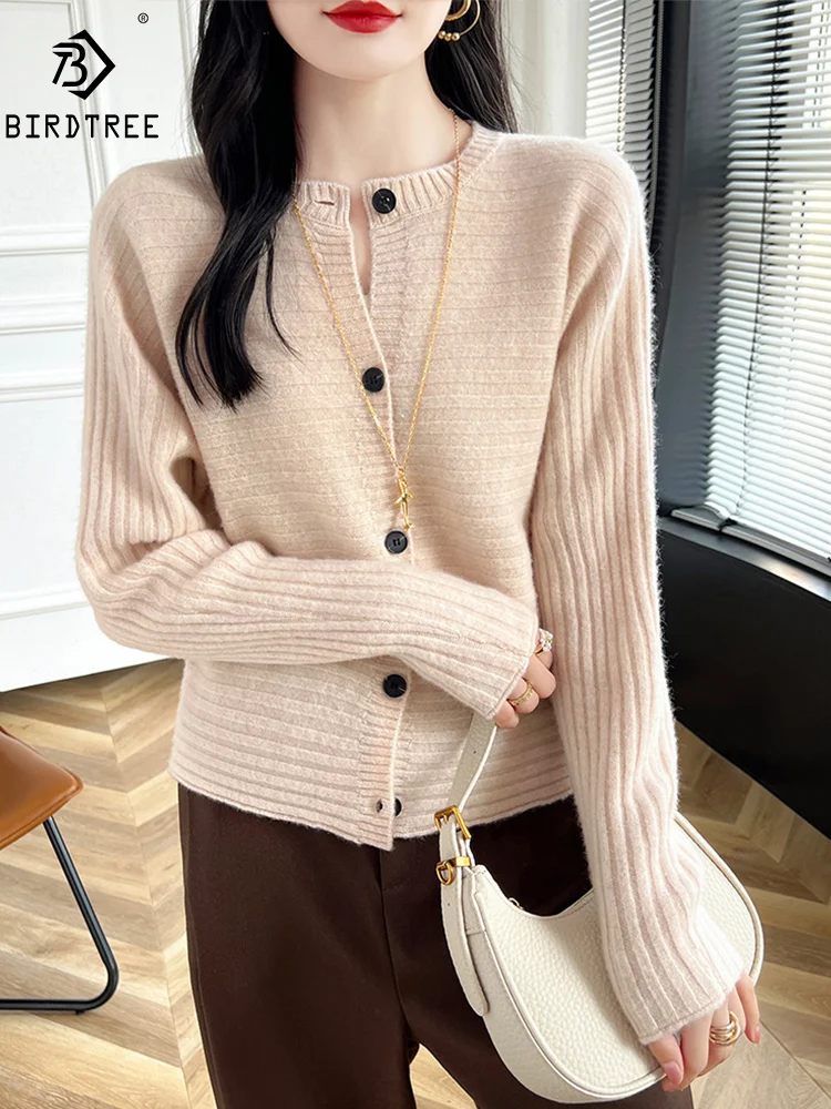 

BirdTree, 100%Pure Wool Elegant Sweaters Jacket, Women Long Sleeve Buttons, Loose Commute Cardigan, 2024 Autumn Winter C48251QM