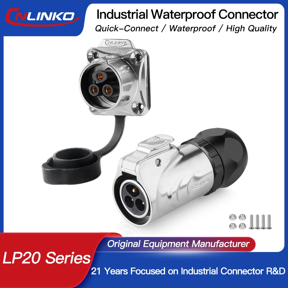 

CNLINKO LP20 Heavy Duty Metal Connector IP68 Waterproof 2P~14P Electrical Plug Socket for Harsh Environment Industrial Equipment