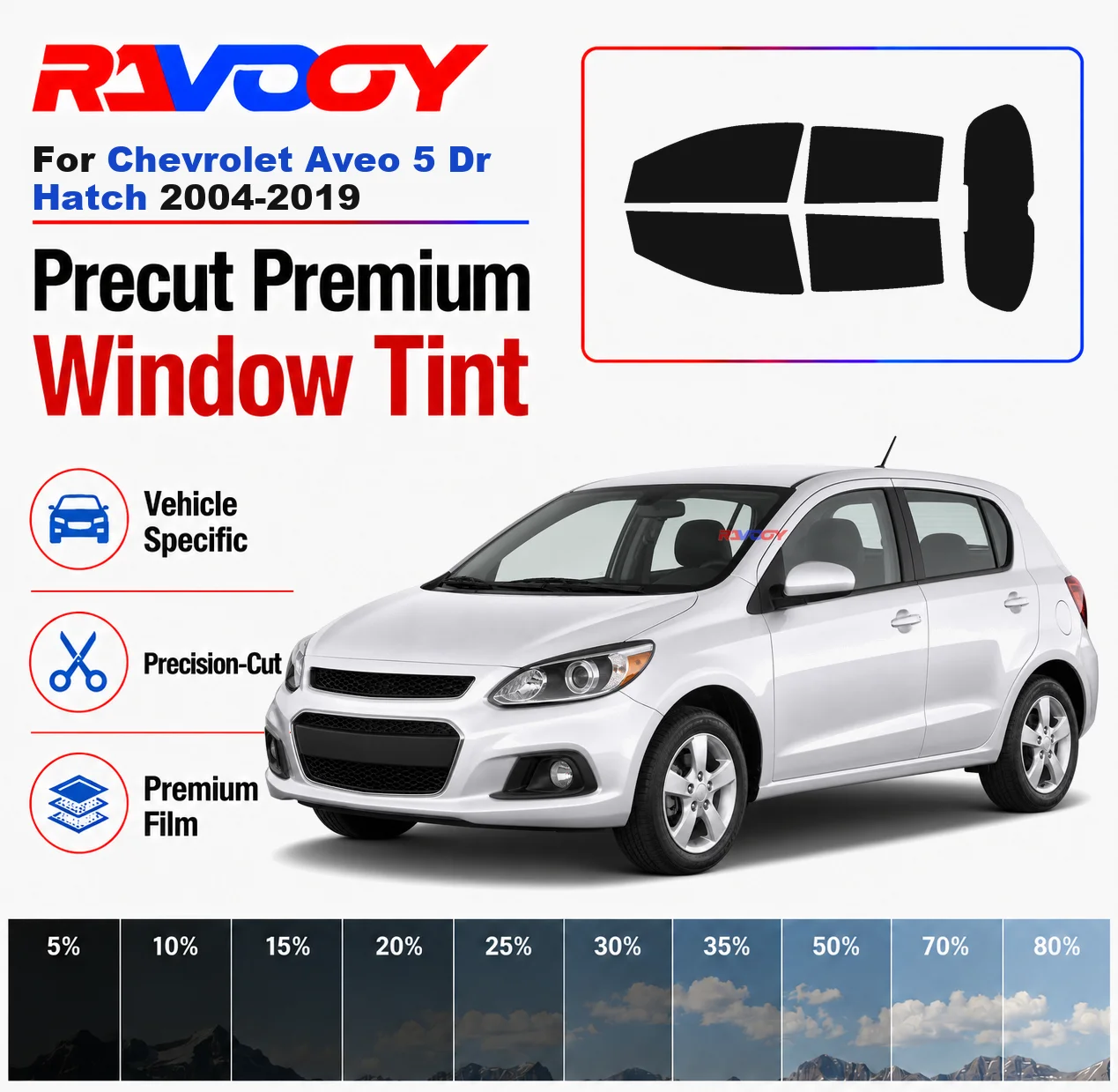 

Premium Precut Window Tint Kit Front Rear Windows Rear Windshield For Chevrolet Aveo 5 Dr Hatch 2004-2019 Nano Ceramic Film