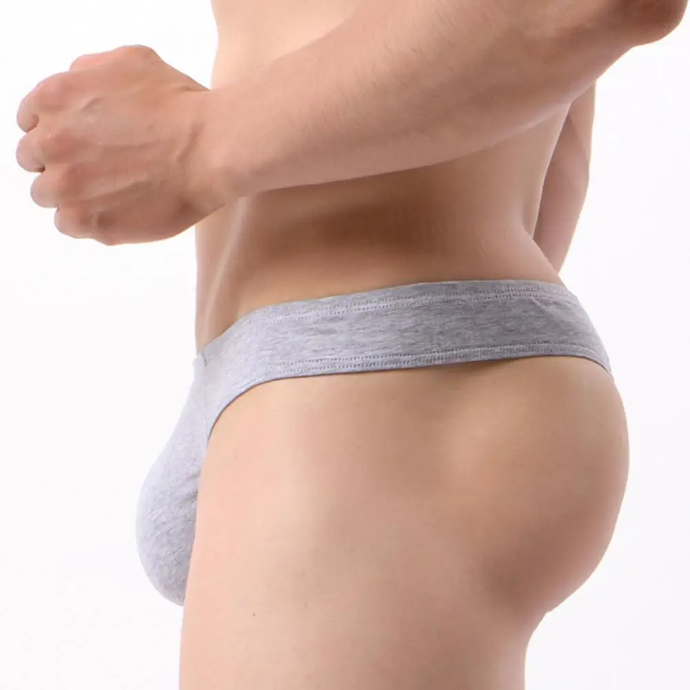 T-shaped Men Underwear Men's Low-waisted Thong Underwear T-shaped Cut Briefs with U Convex Supportive Pouch Elastic for Daily