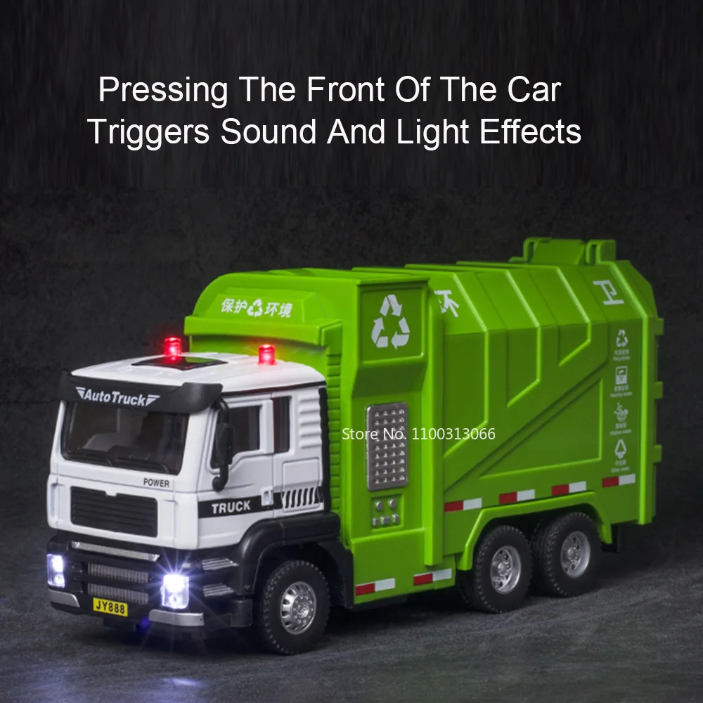 1/50 Sanitation Garbage Truck Alloy Models Cars Toys Light Sound Sprinkler Trucks Wheel Pull Back Vehicle for Boys Birthday Gift