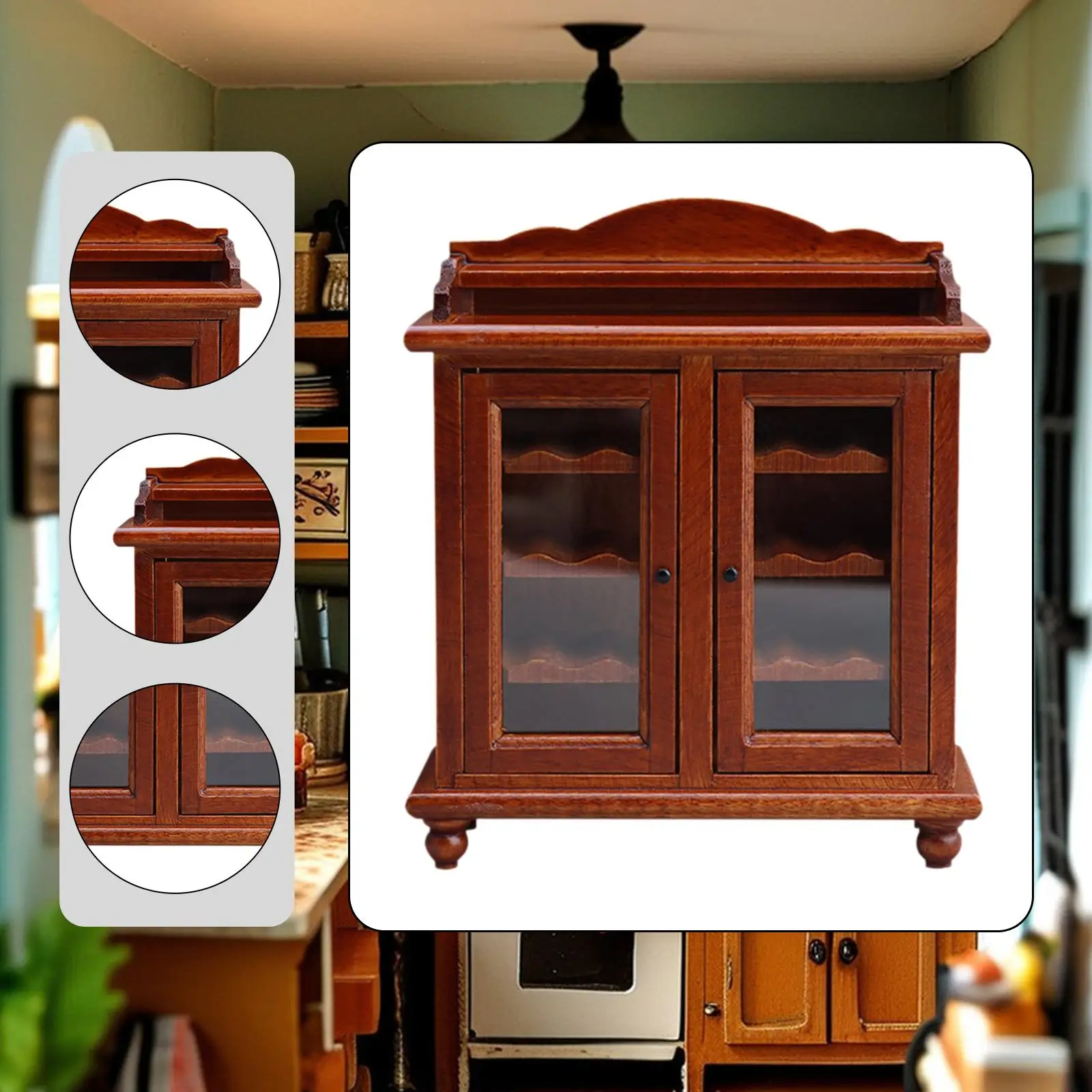 

Миниатюрный шкаф-витрина в масштабе 1:12 для кукольного домика, мебель для миниатюрных сцен