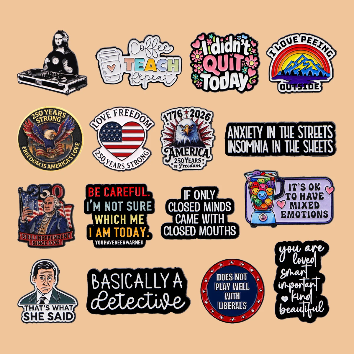 

American 50th Anniversary Enamel Pines Funny Quote Brooch Metal Pin Badge on Backpack Clothing Accessories Fashion Jewelry Gifts