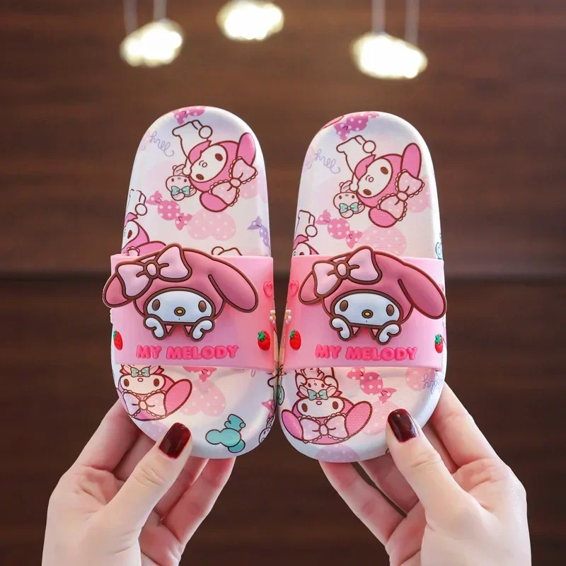 Sanrio Kawaii My Melody Cinnamoroll Kuromi Anime Cartoon Kids Slippers Indoor Beach Sandals Anti-slip Bathroom Footwear Gift