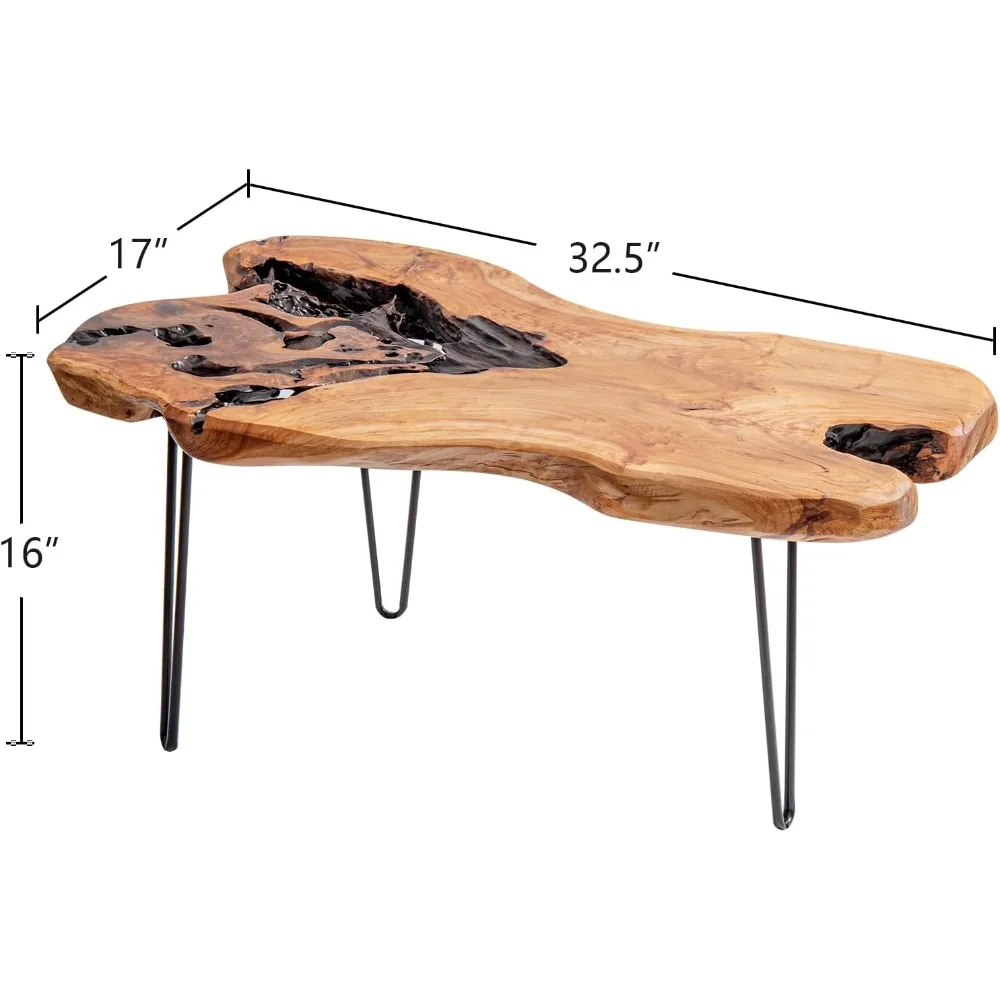 WELLAND Live Edge Cedar Wood Coffee Table Metal Hairpin Legs 32.5 W x 17 D x 16 H for Living Room, Patio, Bedroom, Home Office
