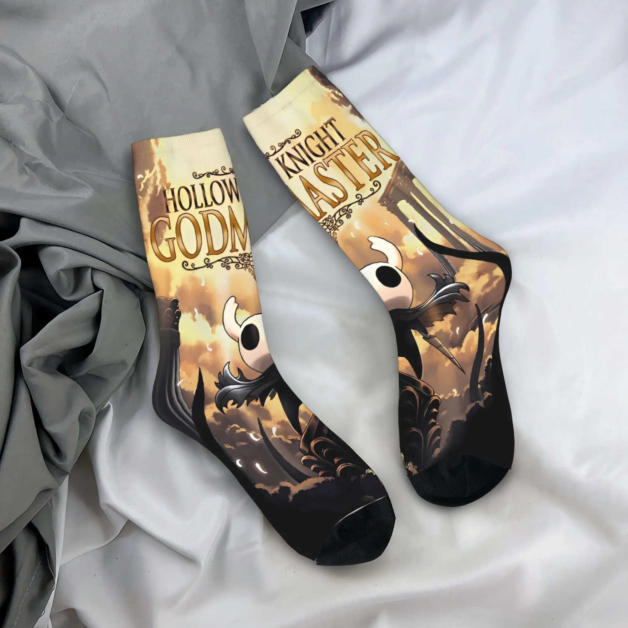 Męskie skarpety z nadrukiem kreskówkowym z gry Hollow Knight, drukowane w 3D, antypoślizgowe, średniej grubości, miękkie skarpety, zimowe modne skarpety graficzne na zewnątrz.