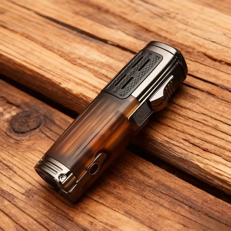 

Прозрачная металлическая бутановая зажигалка с резаком для сигар, прикуриватель, ветрозащитная газовая горелка, струйный пистолет, тройная зажигалка с пламенем, инструмент для курения