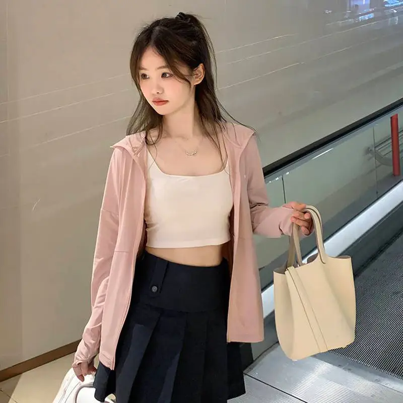 Autumn and Summer Women's Sunscreen Topcoat Hooded Solid Casual Coat Loose and Thin Sunscreen Parka