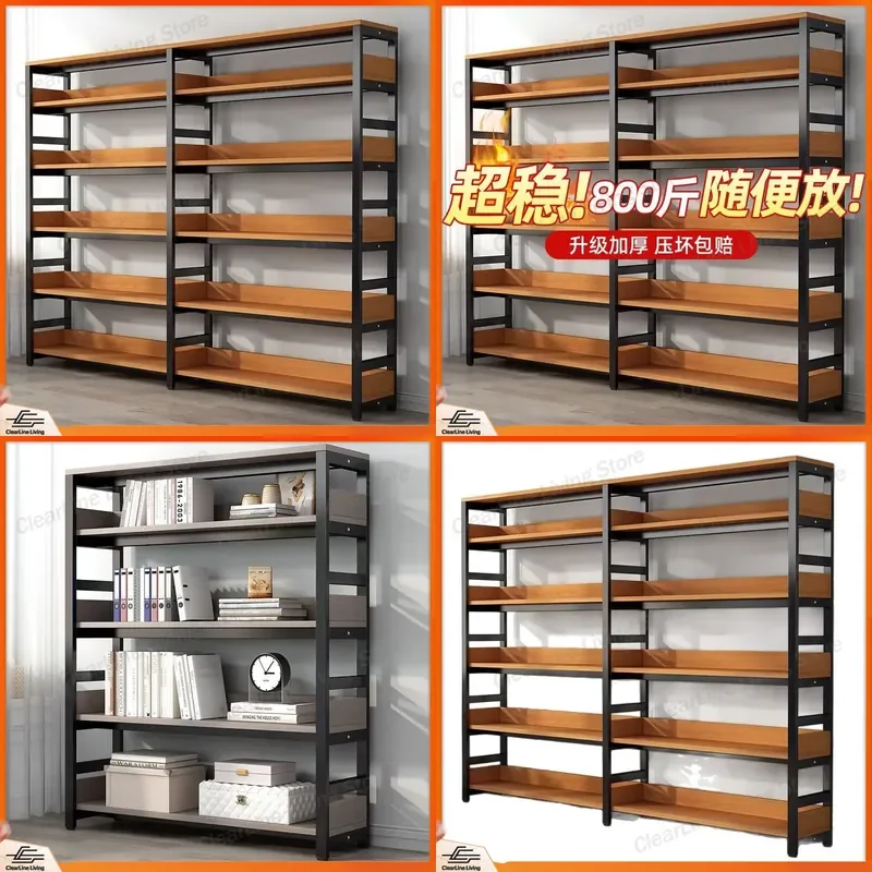 for Bookshelf Multi-layer Simple Shelf Living Room Storage Home Floor-to-ceiling Bookcase Wrought Iron Steel Wooden