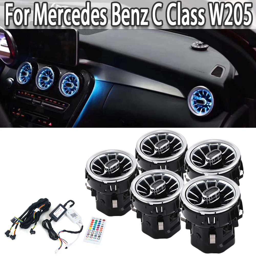 Car LED Front Dashboard AC Air Condition Vent Outlet Turbo Interior Trim For Mercedes Benz C Class W204 W205