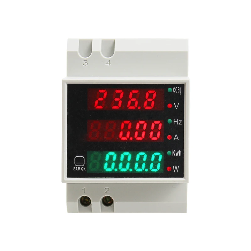 D52-2058  Din Rail Volt Current Meter Power Consumption Meter AC200-450V Multi-Function  Digital kwh Frequency Meter 0-100A