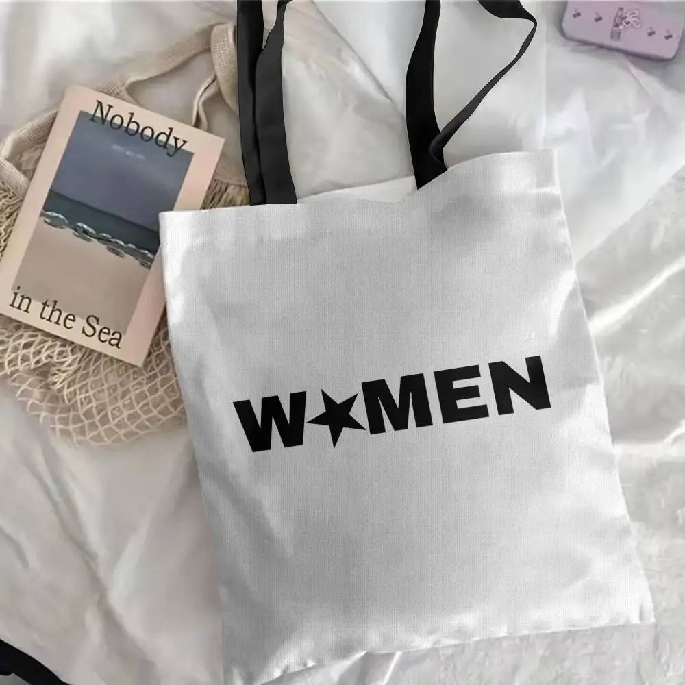 Luxury Women Simple Storage Bags Canvas Double-Sided Print Shoulder Handbag Reusable Eco-Friendly Shopping Tote Bag