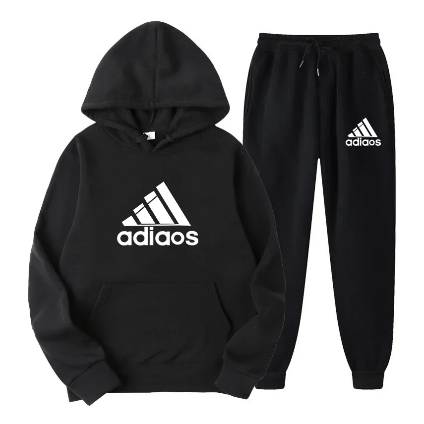 Autumn and winter casual sports couple printed plate-size set, long-sleeved hooded sweatshirt and long pants two-piece set