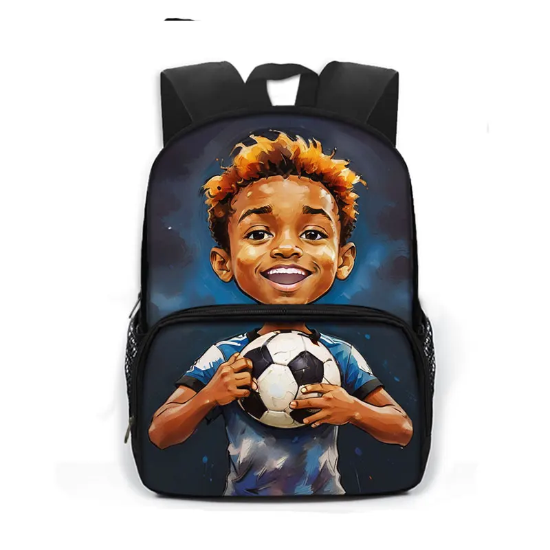 13inch Cartoon Soccer / Football Children School Backpack  Afro Boy Soccer Baby Bookbag Boys Girls School Bags Rucksack Gift