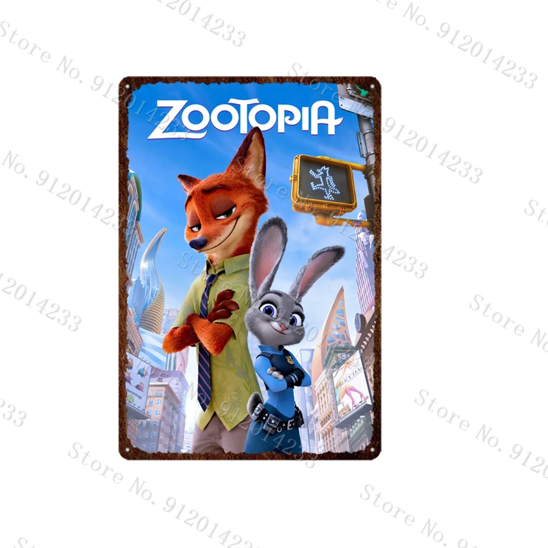 Zootopia Disney Movie Metal Plate Children's Room Decoraion Wall Art Tin Poster Judy and Nick Cartoon Metal Signs