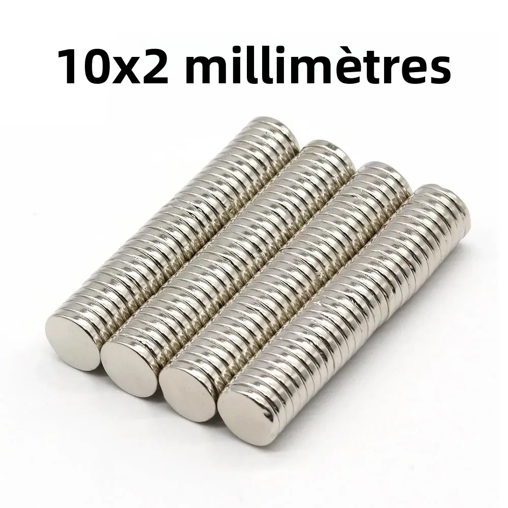 Aimant rond en néodyme super puissant de 10 mm x 2 mm, aimants puissants N35, petit aimant permanent NdfeB, aimant de réfrigérateur 10x2