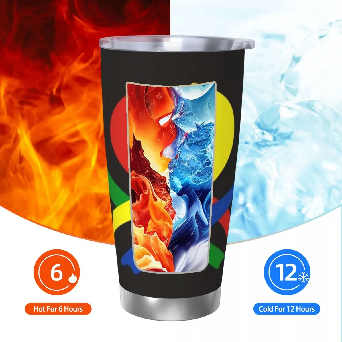 United Colors Of Benetton Stainless Steel Tumbler Vacuum Insulated Mugs Thermal Cold Cups Straws With Lid 20oz view 3