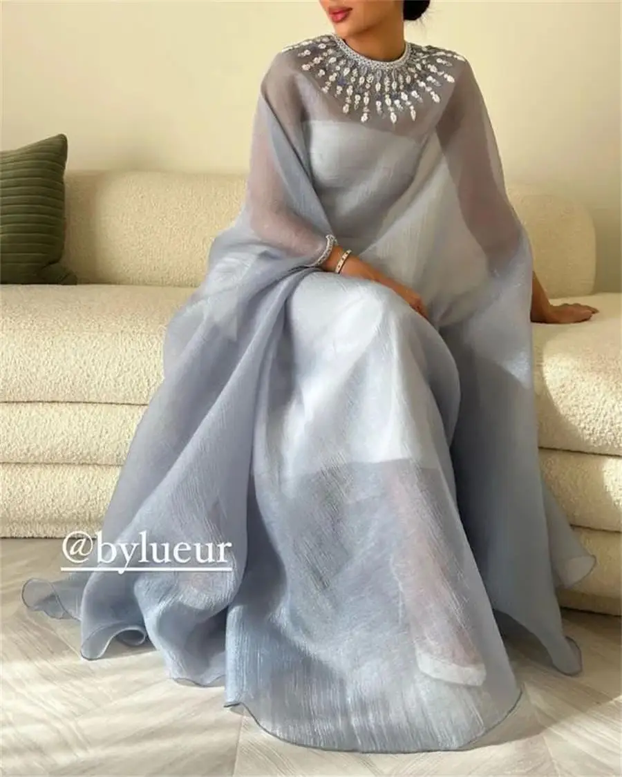 

New Long Sleeves Saudi Arabia Prom Dresses O-Neck Ankle Length Beadings Formal Occasion Party Dress Women Evening Dress