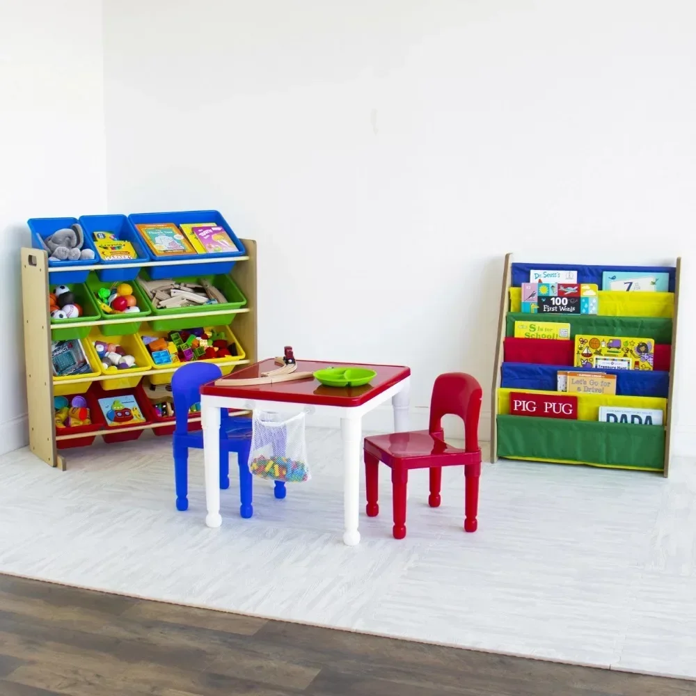 Children Wood and Plastic Toy Storage Racks with 12 Bins, Multi-Color