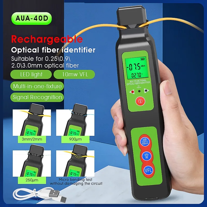 

AUA-40D Перезаряжаемый/сухая ячейка, оптический Волоконно-оптический идентификатор, встроенный, 10 мВт, Визуальный дефектоскоп, волоконно-оптический тестер