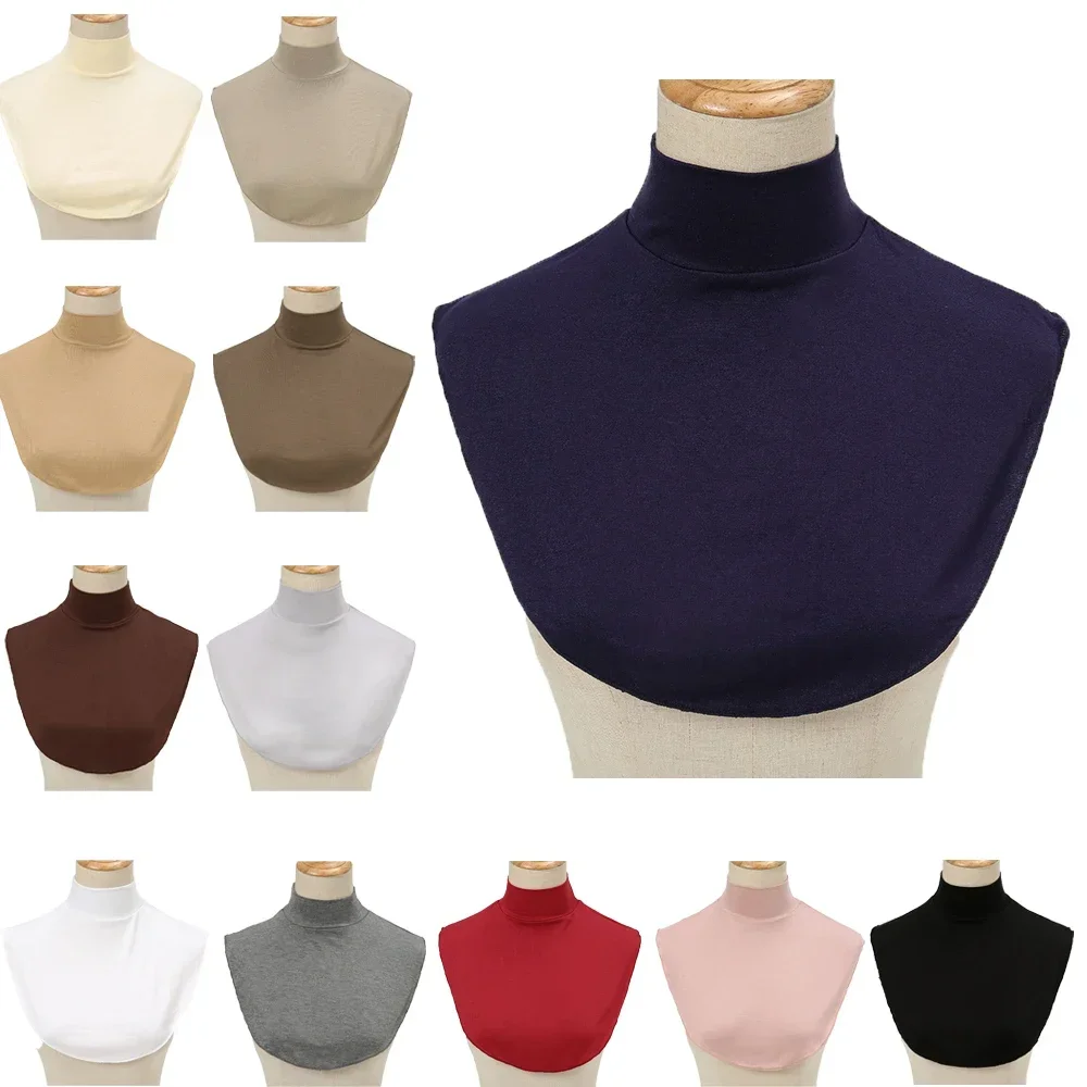 Women Modal Turtleneck Fake Collar Islamic Muslim Hijab Chest Neck Half Top Blouse Detachable Hijab Neck Cover Solid Color Warm