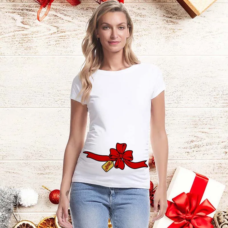 Pregnancy Shirt Maternity Christmas Ladies Top Women Pregnancy T-shirt Cute Santa Baby Print Pregnant Maternity T Shirts Tops