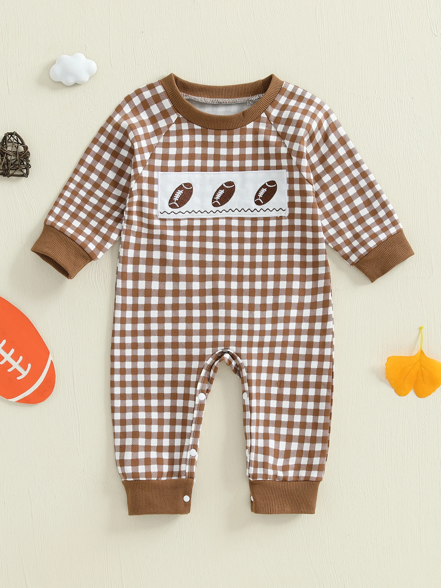 

Футбольный трикотажный комбинезон для маленьких мальчиков, клетчатый футбольный комбинезон с воротником и длинными рукавами, очаровательный осенний наряд