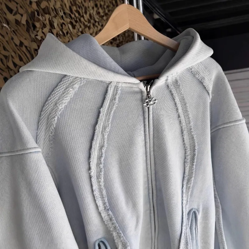 Winter Hiphop Street Jacket Retro Patchwork Hoodie Stitching Line Zipper Hoodies Men Women Harajuku Goth Hooded Sweatshirts Y2k