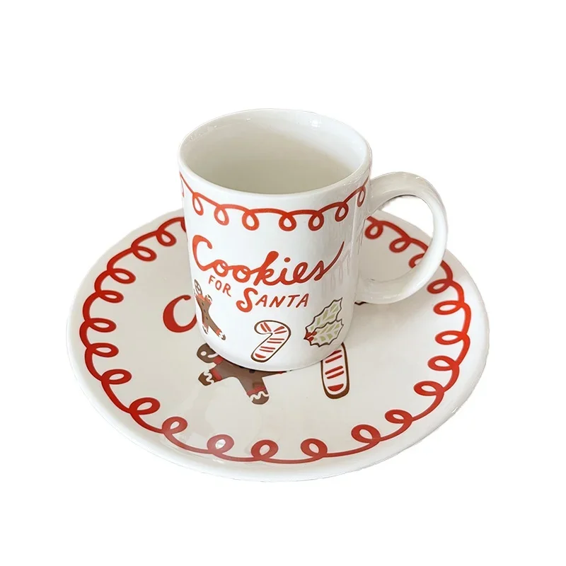 2025 New Christmas Cute Gingerbread Man Ceramic Plate Dessert Plate Coffee Cup Water Cup Set New Year Gift Limit