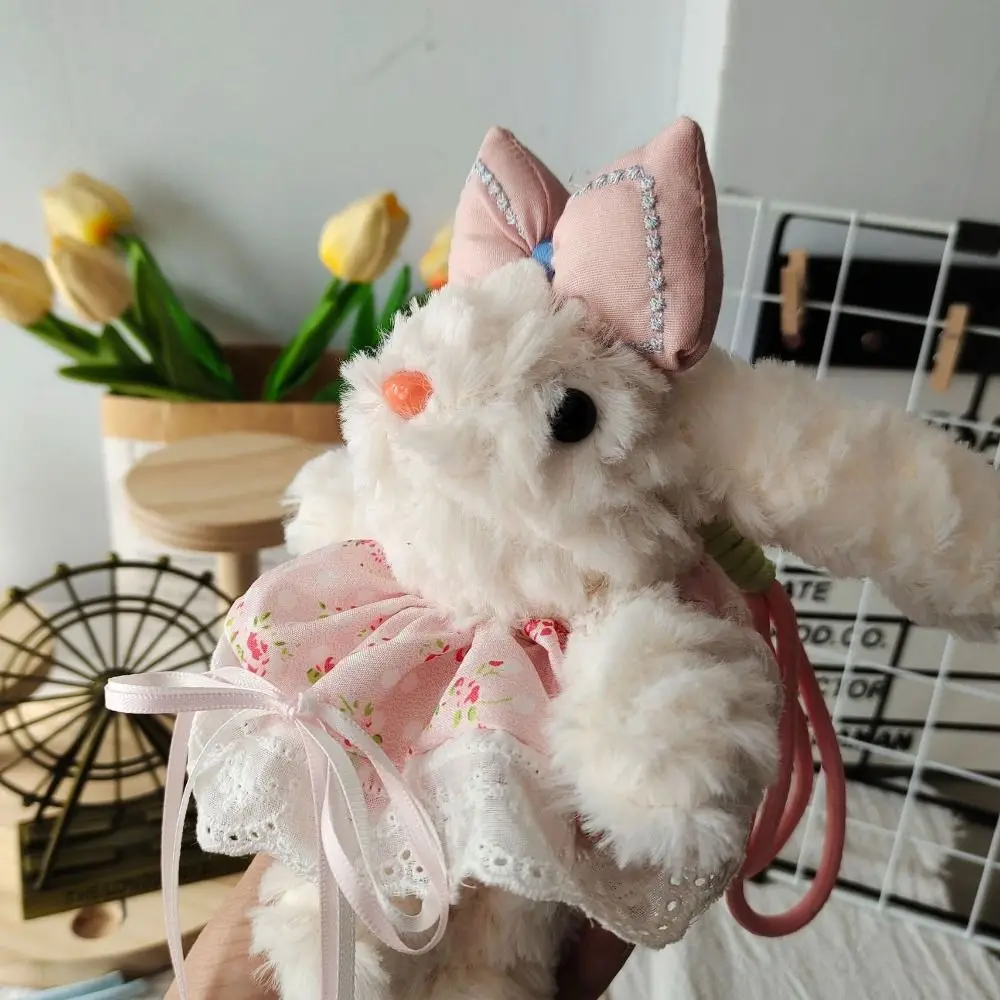 Bow Plush Rabbit Keychain Stuffed Princess Pearl Dress Rabbit Doll Keyring Kawaii Cartoon Drooping Ear Rabbit Pendant Girl's Toy