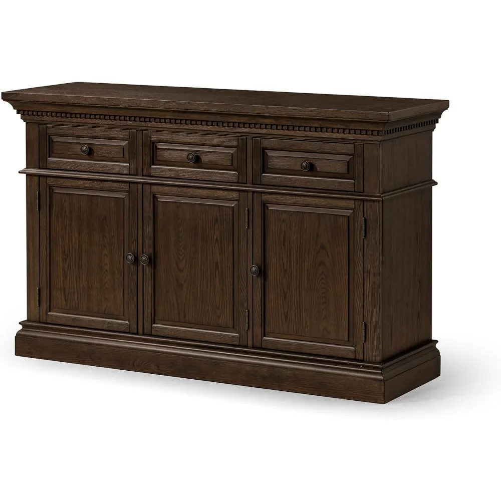 

Traditional Large Wooden Sideboard, Accent Buffet Server Table with Doors for Kitchen or Living Room in Antiqued Brown Finish