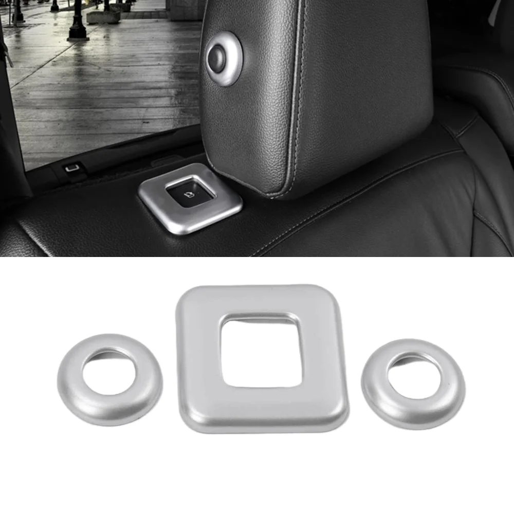 

3 PCS ABS Matte Silver Car Rear Seat Head Pillow Adjust button Decorated Frame For Ford Edge 2015 2016 2017 2018 Accessories