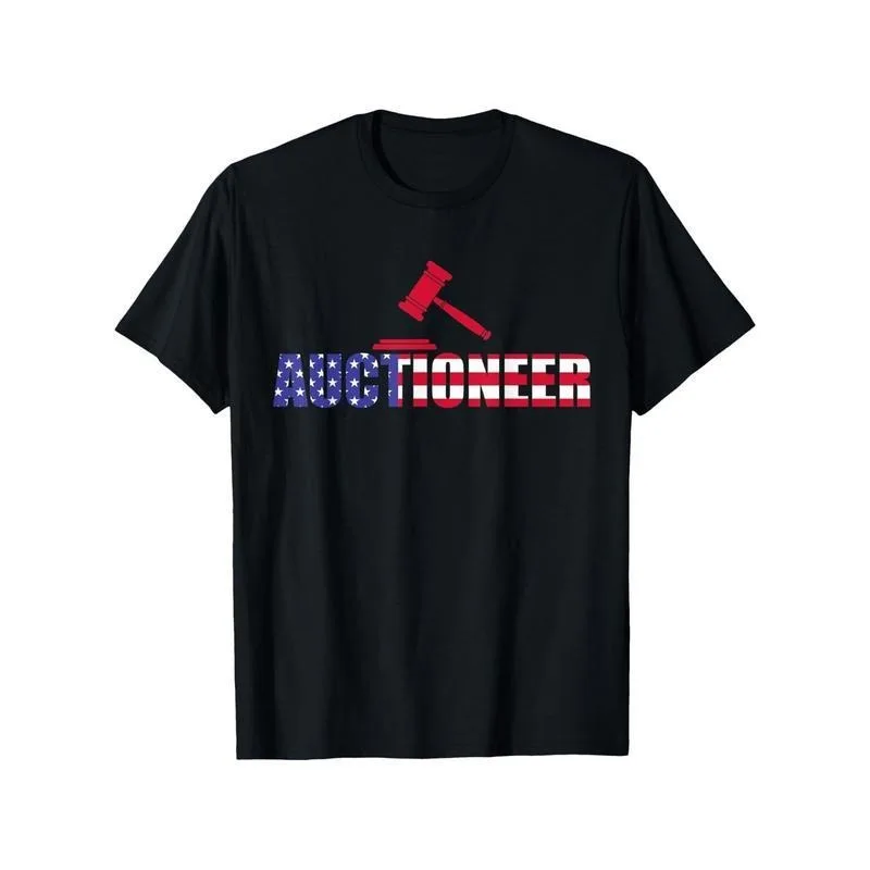 

Auctioneer T Shirt For Men With American Flag Print Patriotic Gavel Graphic Tee USA Pride Job Title Top 2025