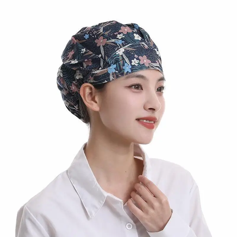 New Bouffant Scrub Caps Premium Polyester Cotton Breathable Assorted Printed Patterns for Nurse Doctor Medical Work Wear