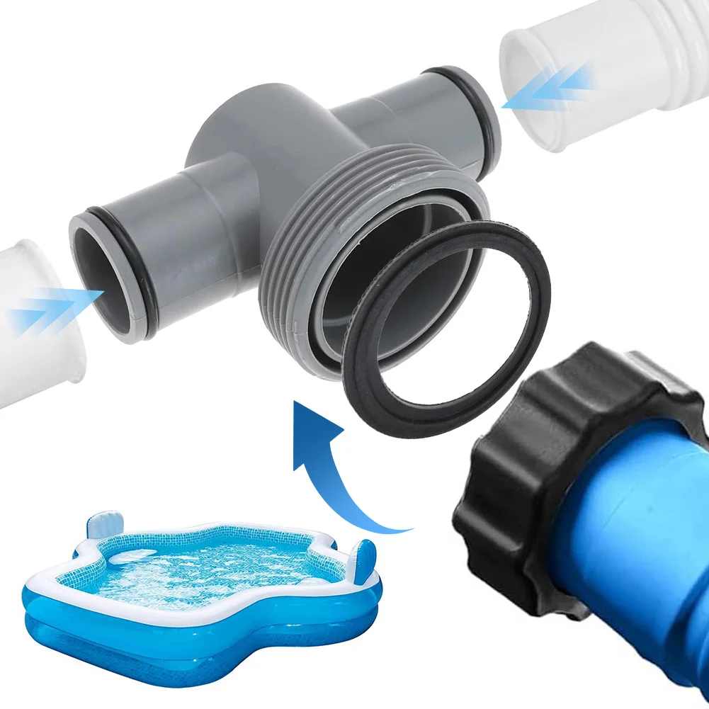 

P61408 Swimming Pool T-Joint Filter Pump Hose Connector 1.5 To 1.25inch T Joint Hose Connector 3 Heads for Filter Pump