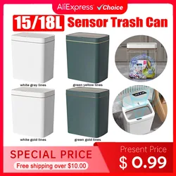 15/18L Auto Motion Sensor Rubbish Can Automatic Trash Bin Waterproof Quiet Wastebasket Rechargeable for Kitchen Bathroom Bedroom