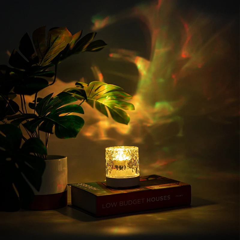 RGB Night Light Dynamic Water Ripple Ambiance Desk Lamp USB Rechargeable for Living Room Bedroom Bedside Gift Water Crystal Lamp