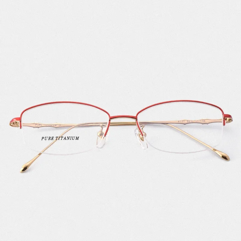 54mm Titanium Eyeglasses Frame Women Half Frame Myopia Glasses Prescription Glasses Designer Optical Glasses Frame 331 Thin Legs