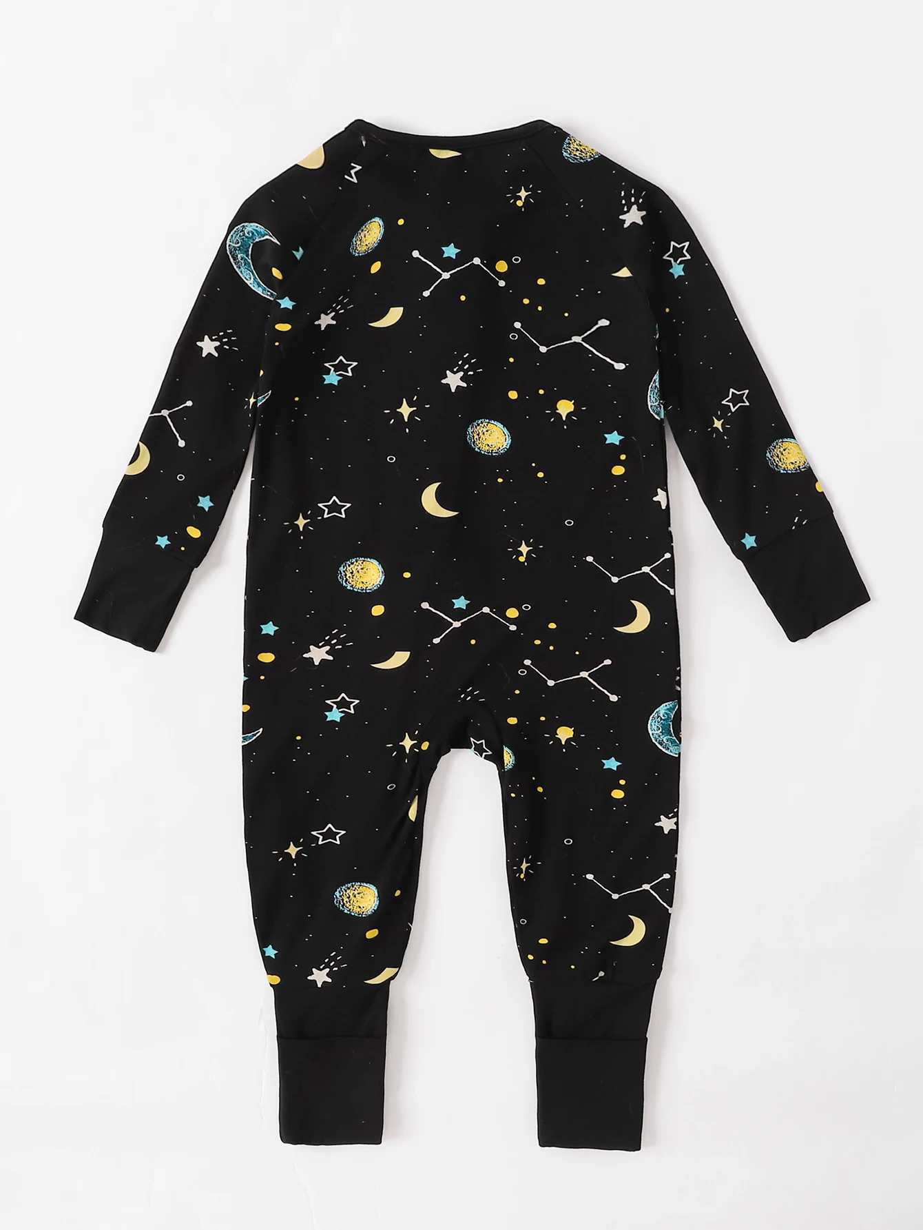 Baby Bamboo Fiber Soft and Breathable Fabric, Moon, Stars, and Astrological Print Long-Sleeve Convertible Footie Romper