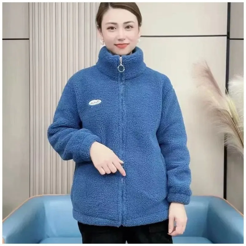 New Winter Stand-up Collar and Fleece Warm Cotton-padded Jacket for Women Fashionable Stylish, Loose and Warm Sheepskin Coat