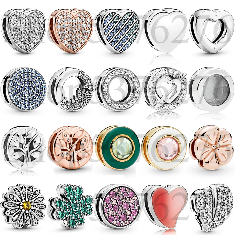 925 Sterling Silver Bead Reflexions Heart Circle Round Clip Charm Fit Fashion Women Reflexions Series Bracelet Gift DIY Jewelry