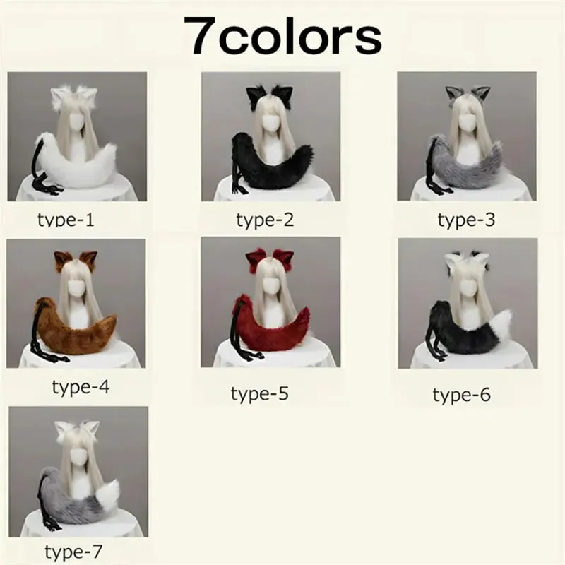 Kawaii Lolita Sexy Anime Cat Ears Hairhoop Fox Furry Halloween Party Fox Tail Comic-Con Cosplay Animal Plush Simulation Prop