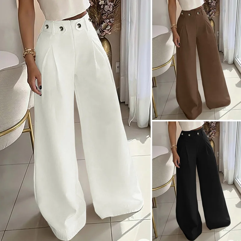 

Plus Size VONDA Fashion Women Long Pants 2026 Spring High Waist Casual Loose Solid Trousers Elegant Streetwear Wide Leg Pant 5XL
