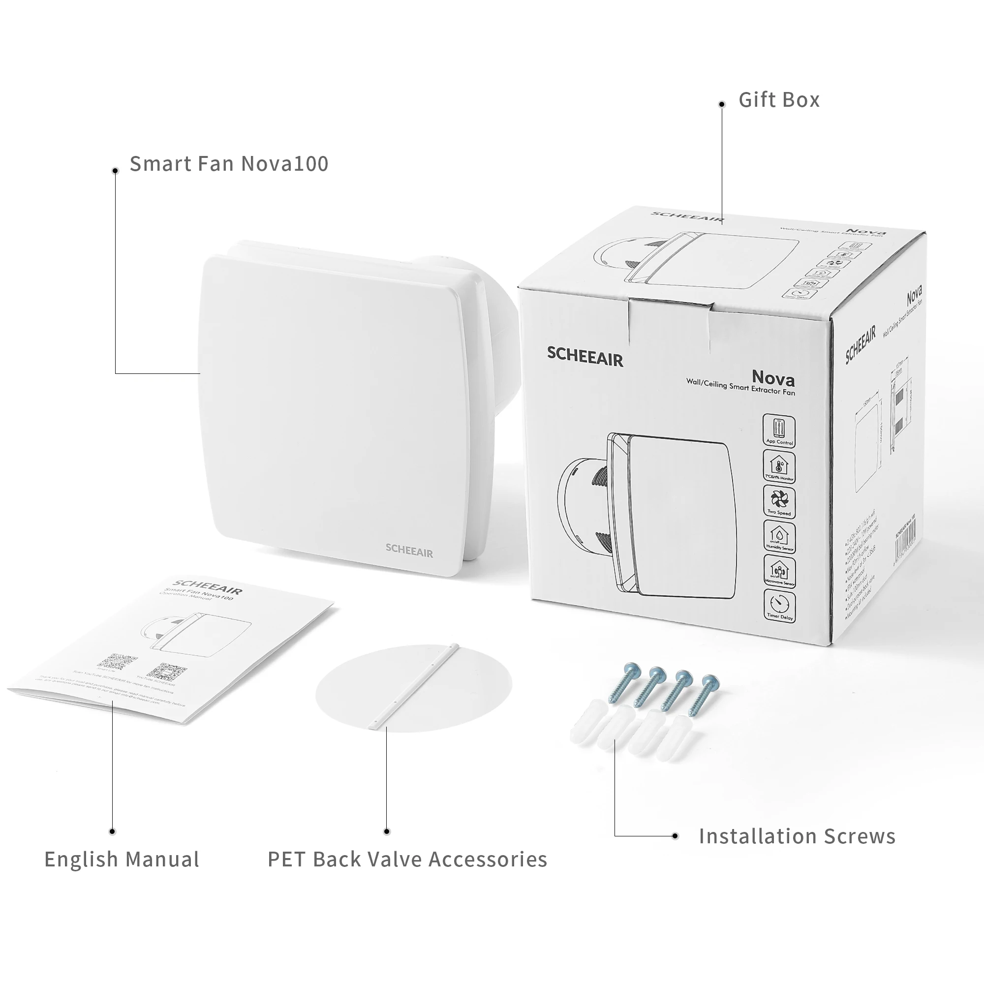 100 مللي متر تويا سمارت لايف واي فاي مروحة عادم الحمام الذكية Nova100 مع مستشعر الرطوبة محس حركة الموقت