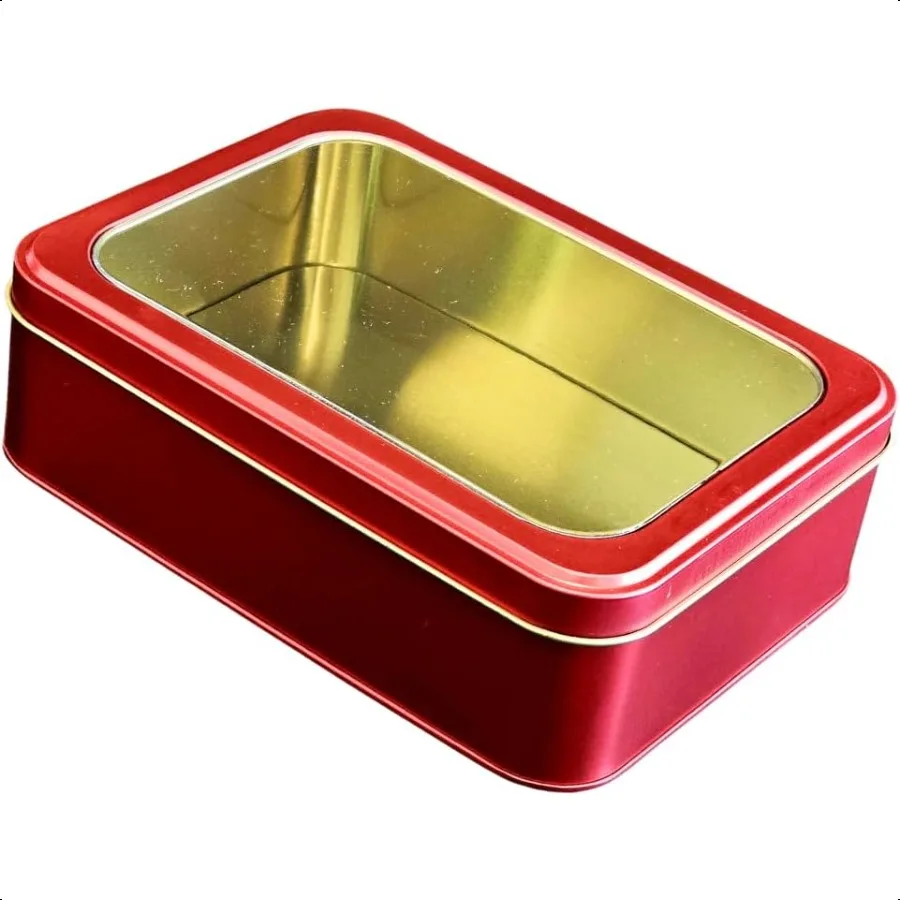 

Red Metal Tin Box with Clear Lid Multipurpose Storage Container for s Jewelry Crafts Pills Gifts Pencils and More Perfect for H