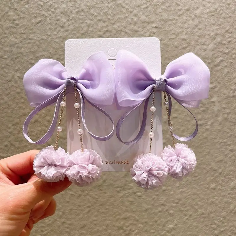 

Princess Style Children's Hair Ball Hair Clip Ribbon with Cute Bow for Girls Pearl Hair Accessories Hanfu Headwear